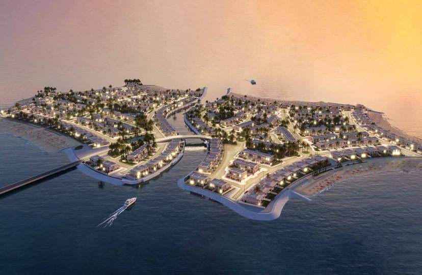 Falcon Island aerial view at dusk