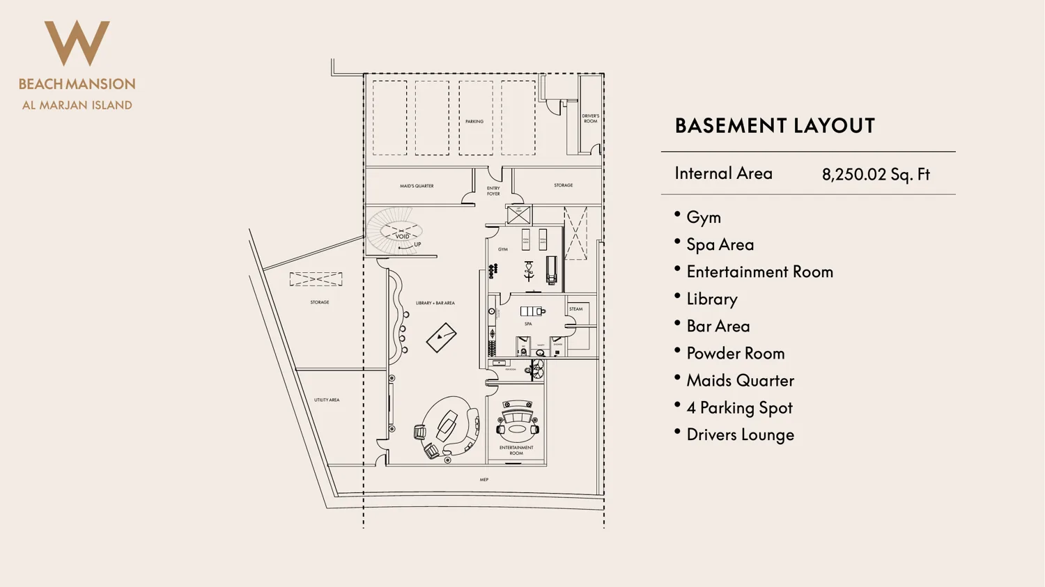 W Beach Mansion basement layout