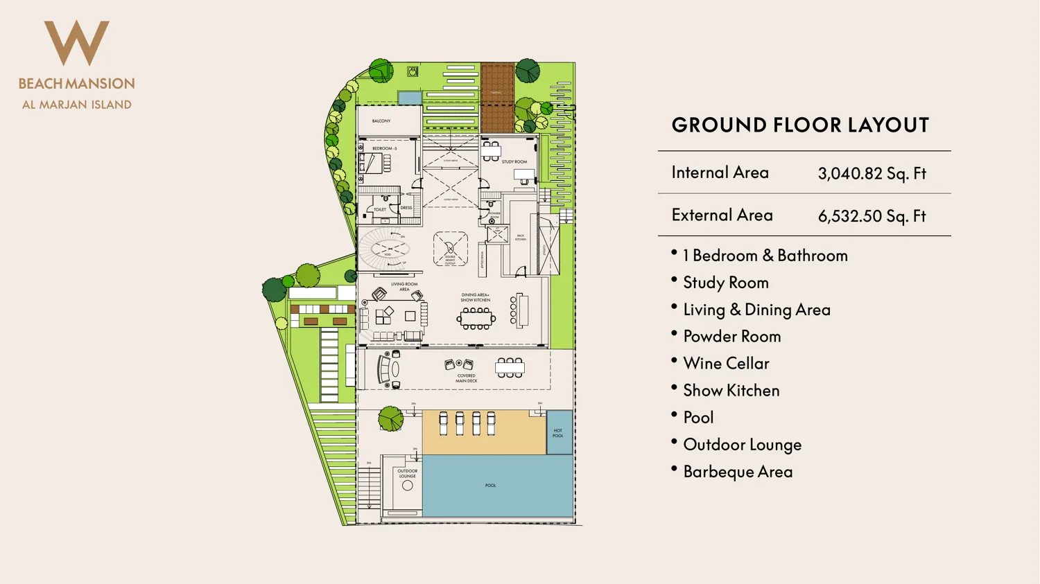 W Beach Mansion ground floor layout