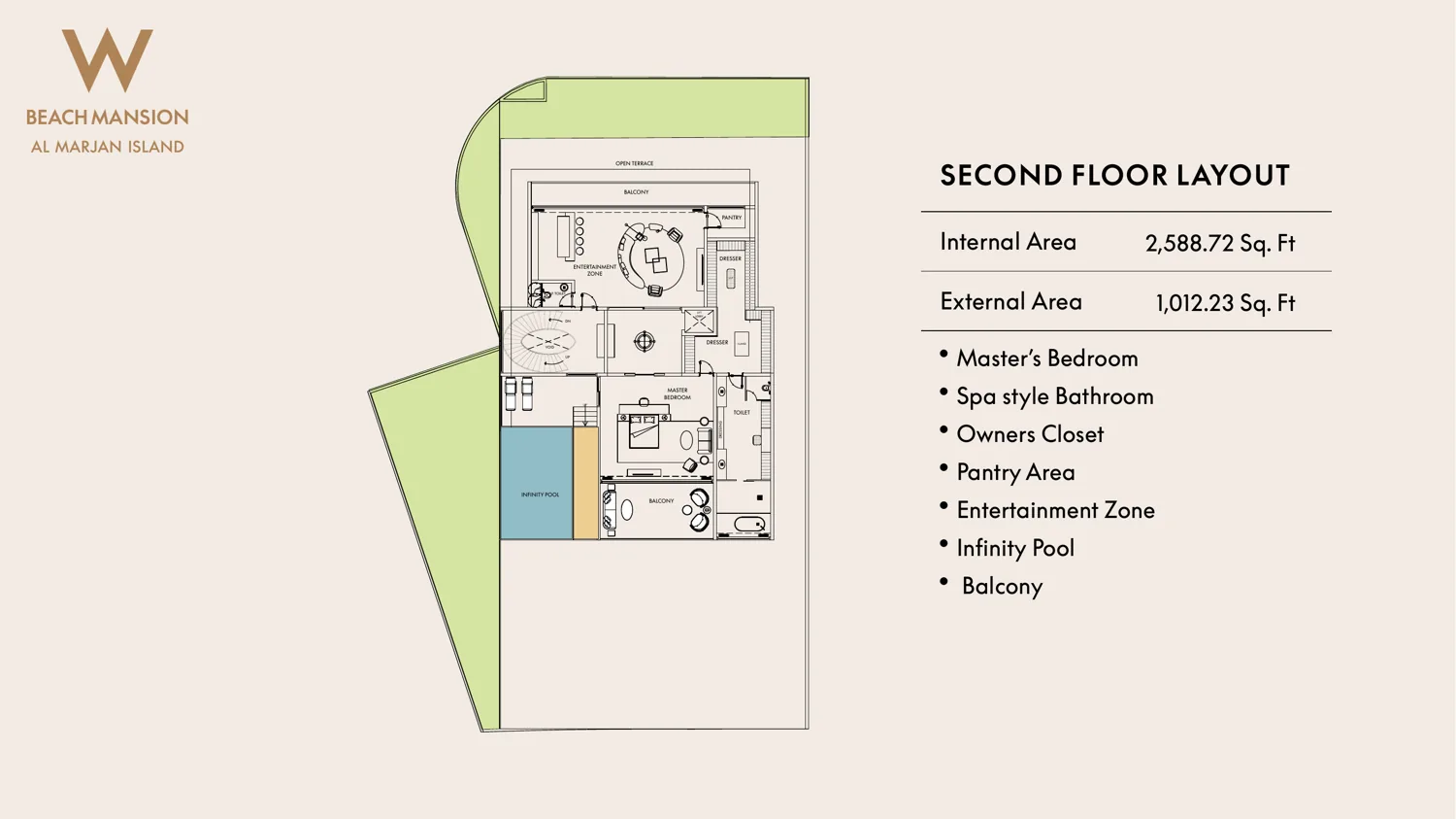 W Beach Mansion second floor layout
